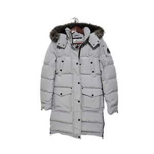 Moose Knuckles ONYX SHEARLING CAUSAPSCAL PARKA in Grey Birch/Ice - Size Small